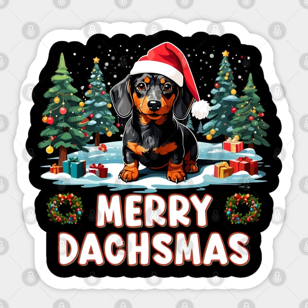 Merry Dachmas - Funny Dog Christmas Sticker by eighttwentythreetees